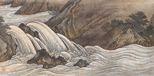 奔湍図　伝狩野元信筆